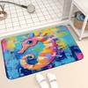 Colorful Seahorse Printed Flannel Bath Mat With Artistic Paint Style Soft Non Slip Rug For Bathroom Or Home Decor