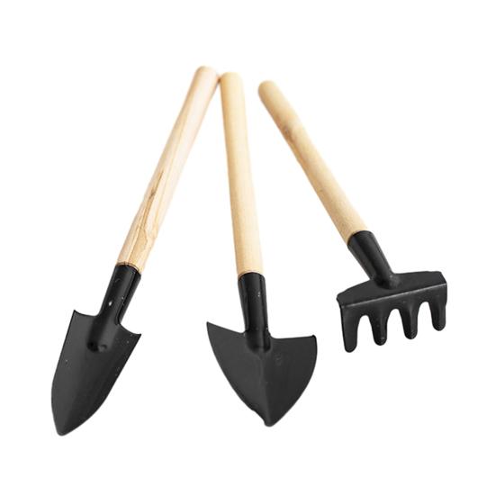 3Pcs/Set Small Gardening Tools Wood Handle Hand Shovel Rake Trowel Heavy Duty Metal Gardening Hand Tools for Balcony Succulents Flower Pots Planting