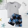 Children's Summer Leisure Sports Printed Short Sleeved Shorts Set, Boys and Girls Vacation Style Fashionable T-shirt Pants 2pcs