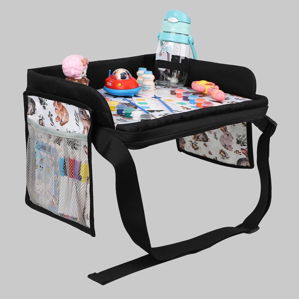 Kids Travel Tray for Car Seat Toddler Activity Tray with Tablet Holder Waterproof Drawing Board Storage Organizer Polyester