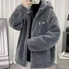 Унисекс Модная куртка из овчины с капюшоном и плюшевой подкладкой на осень/зиму - Повседневное тепло для пар