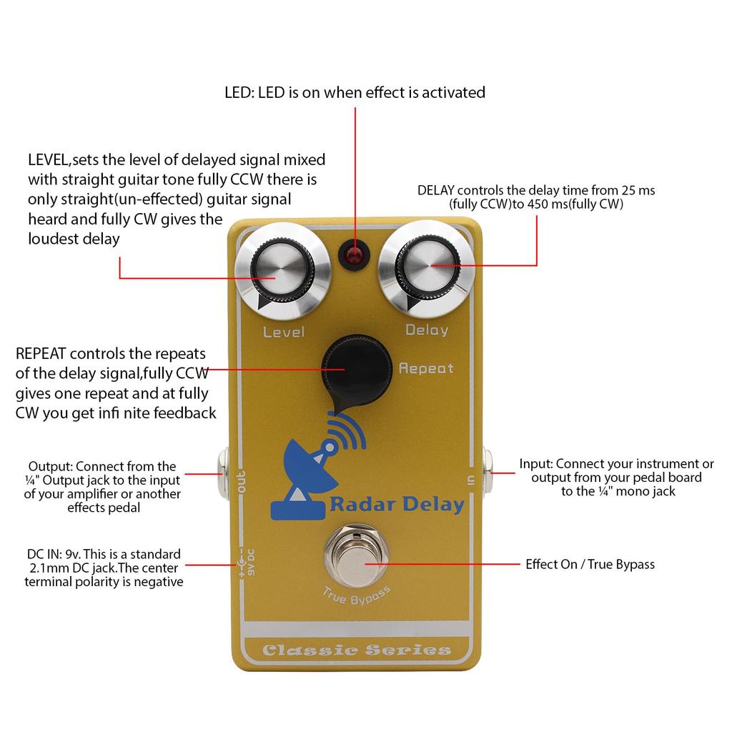 Asixxsix Classic Delay Effect Analog Direct Signal Path Guitar Pedal with Delay for Electric True Echo Decay Clear Impact Pedal, Digital-Analog