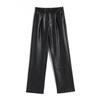 PU Leather Pant Women High Waist Straight Pant Spring Clothes Solid Pocket Streetwear Chic Black Faux Leather Trousers