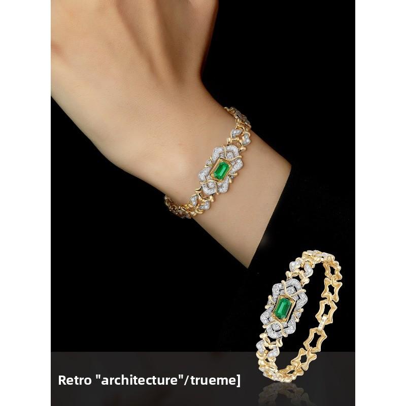 Vintage luxury emerald cluster zircon high-end bracelet - antique style bangle