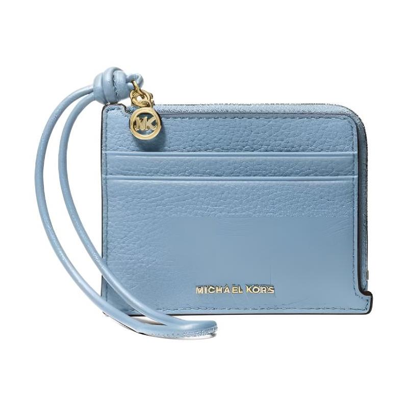 MICHAEL KORS Jet Set Metal Logo Gold Hardware Leather Clutch Small Women s Blue синий