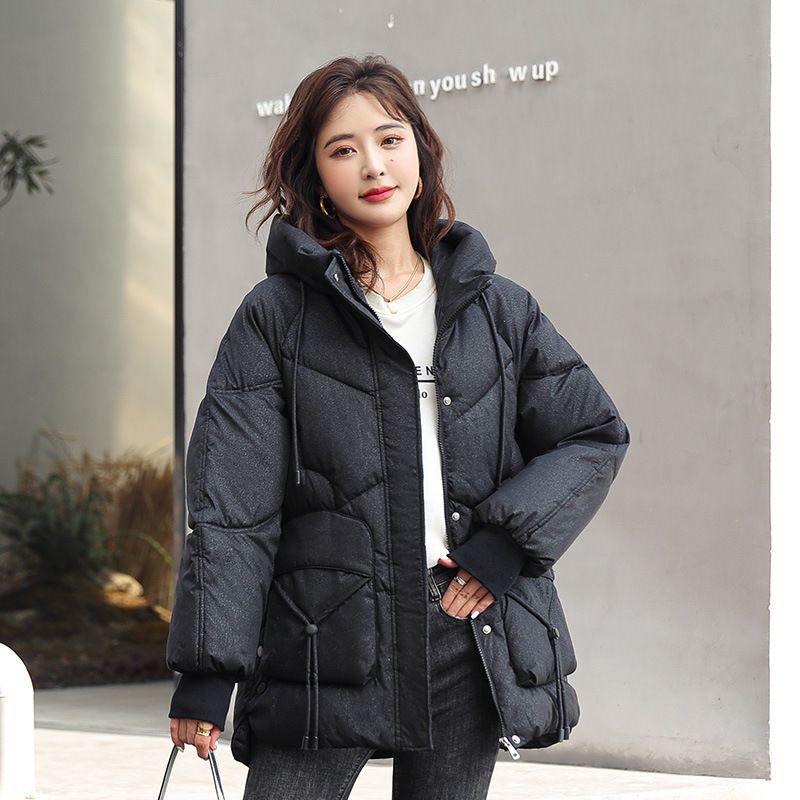 Winter Down Cotton Jacket Warm Casual Korean Style Loose Basic Women Hooded Parka Fashion Oversize Coat