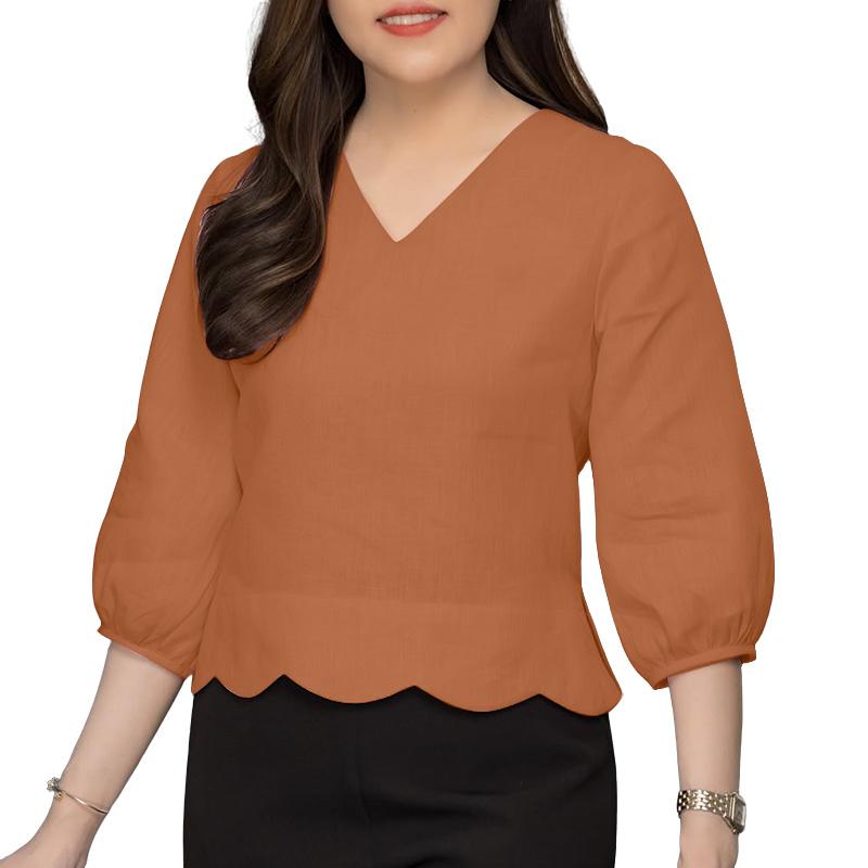 ZANZEA Women Casual V-Neck Solid Color Loose 3/4 Sleeve Blouse
