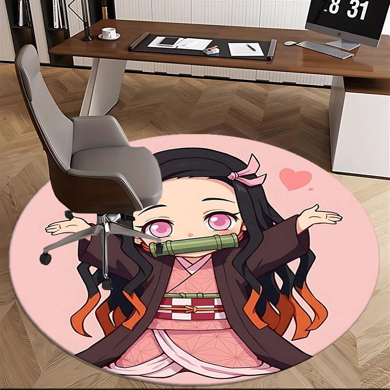 Demon Slayer,Nezuko Chair Mat Round Rug Office Carpet, Machine Washable, Non Slip, Suitable for Living Rooms, Bedrooms