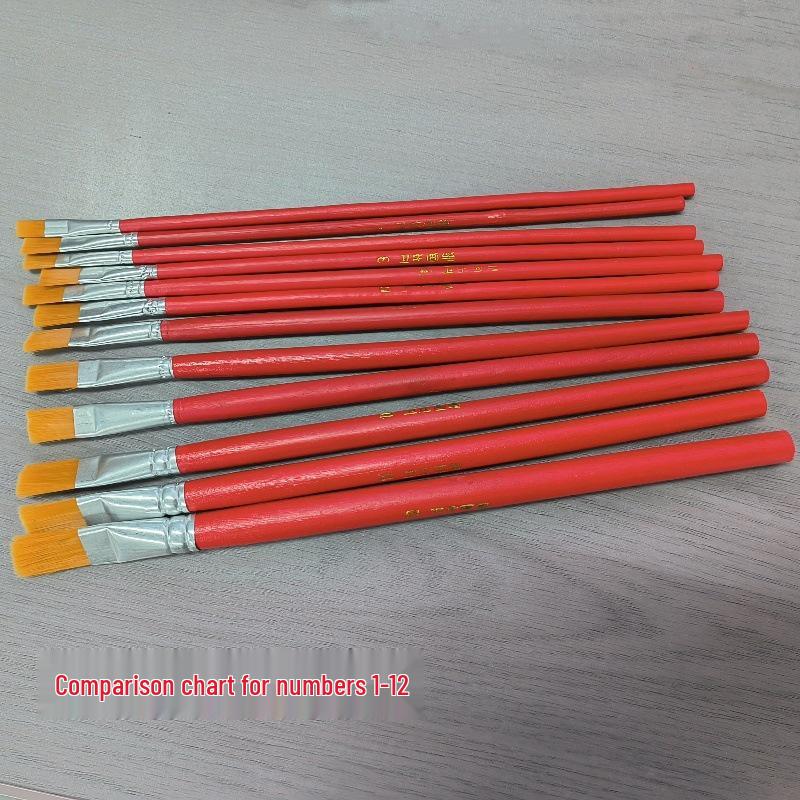 Red Handle Nylon Bristle Flat Oil Paint Brush for Gouache, Watercolor & Acrylic