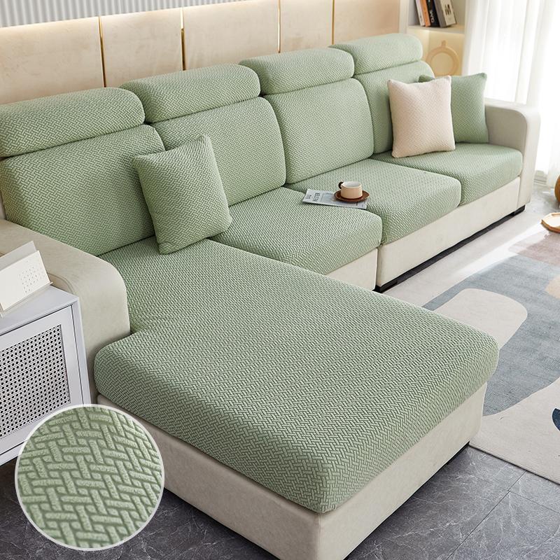 Solid Color Sofa Seat Slipcover Cushion Covers With Elastic Band Thick Jacquard Textured Cushion Covers For Sectional Sofa Slip