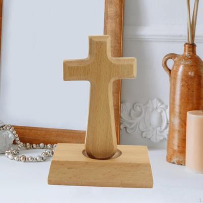 Wooden Standing Cross Statue Figurine Wood Ornament Accessory Versatile Gifts for Home Decor