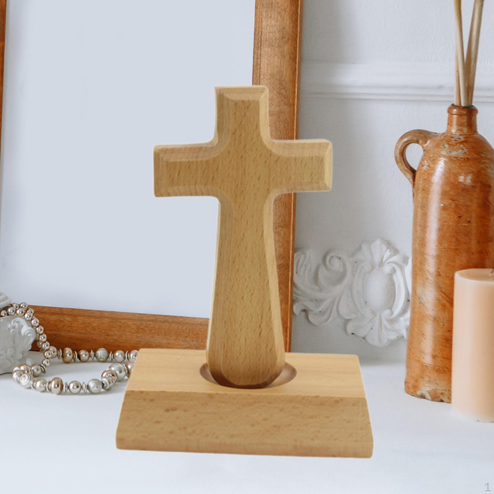 

Wooden Standing Cross Statue Figurine Wood Ornament Accessory Versatile Gifts for Home Decor