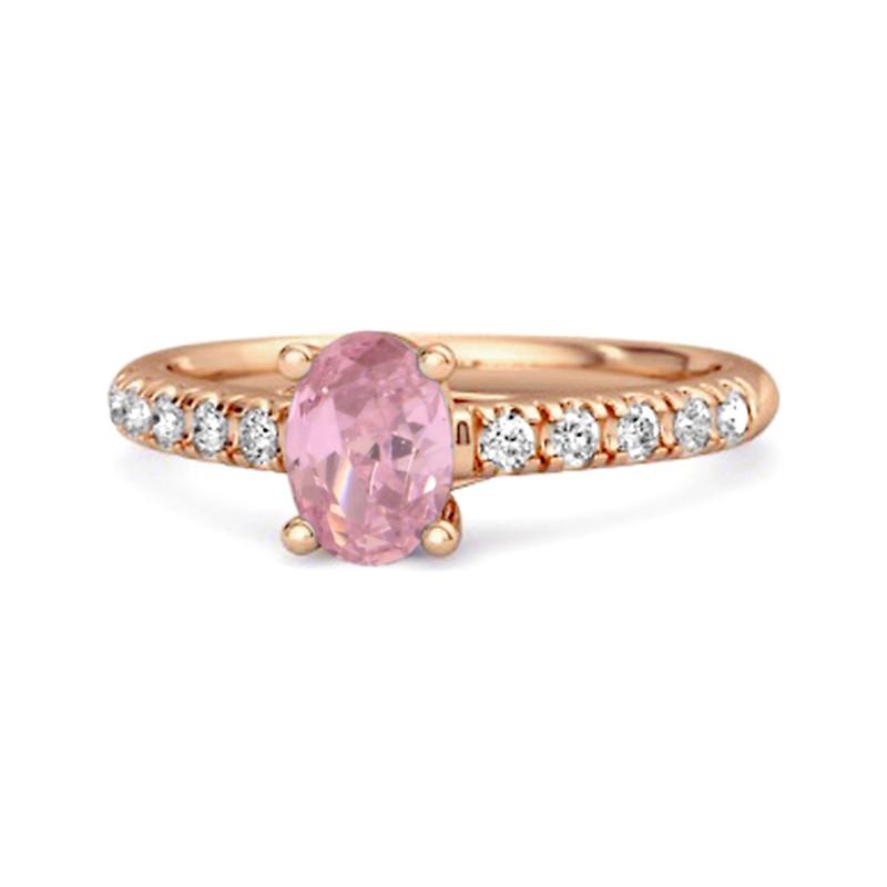 

Pink Topaz Pavé Band with White CZ Accents Ring - Sterling Silver Rose Gold Vermeil 8.5 рожевий колір золота