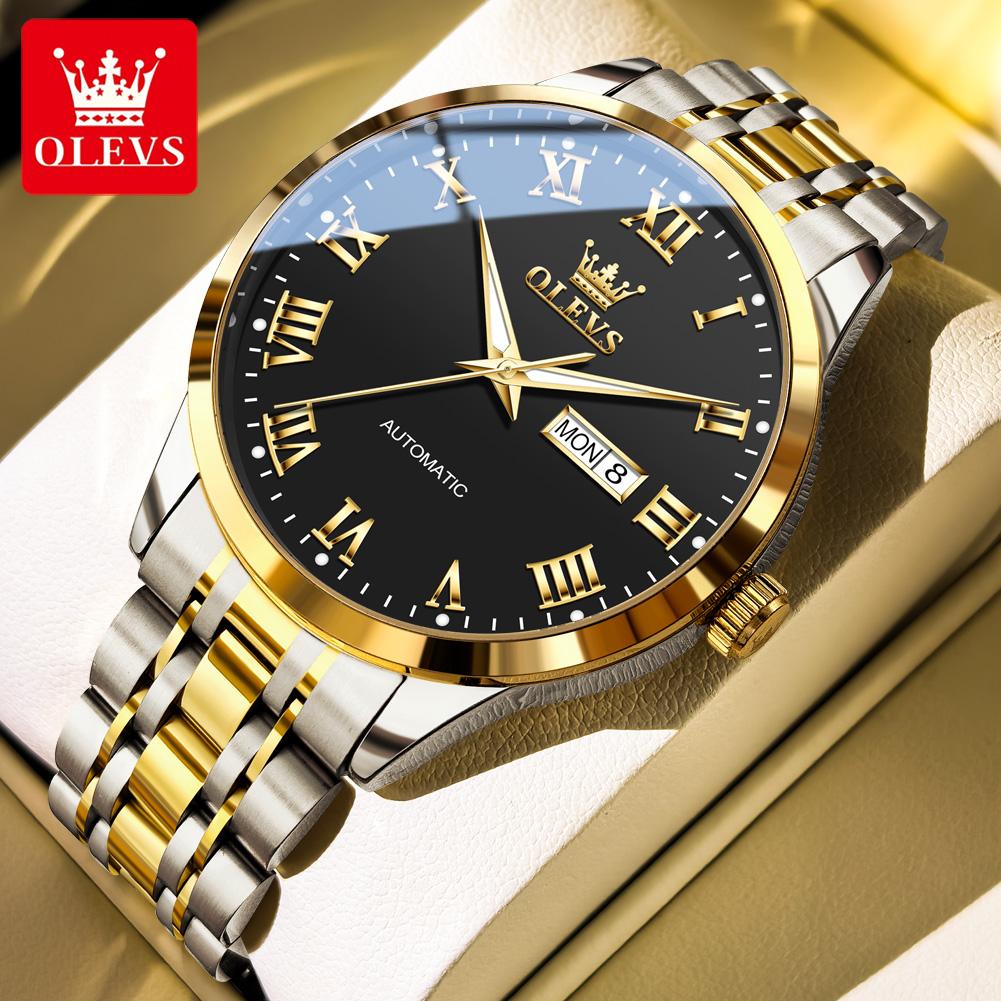 OLEVS Men's Watches Luxury Business Fine Steel Roman Scale Original Automatic Mechanical Wristwatch for Man Waterproof Luminous