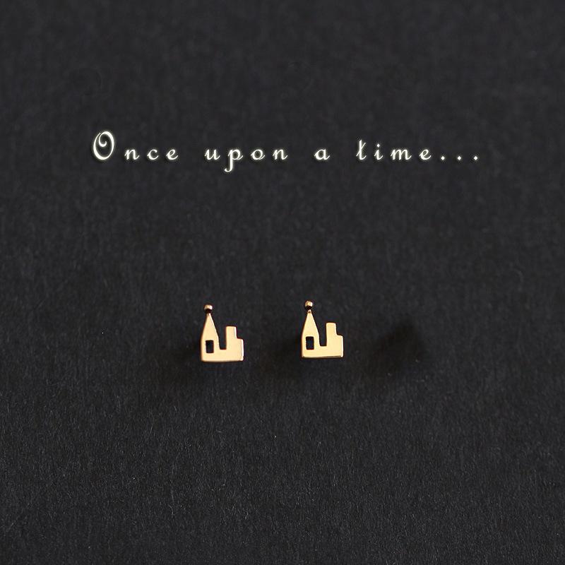 14K Gold Plated Sterling Silver Fairy Tale Castle Ear Studs Platinum Pair (with Earplugs)
