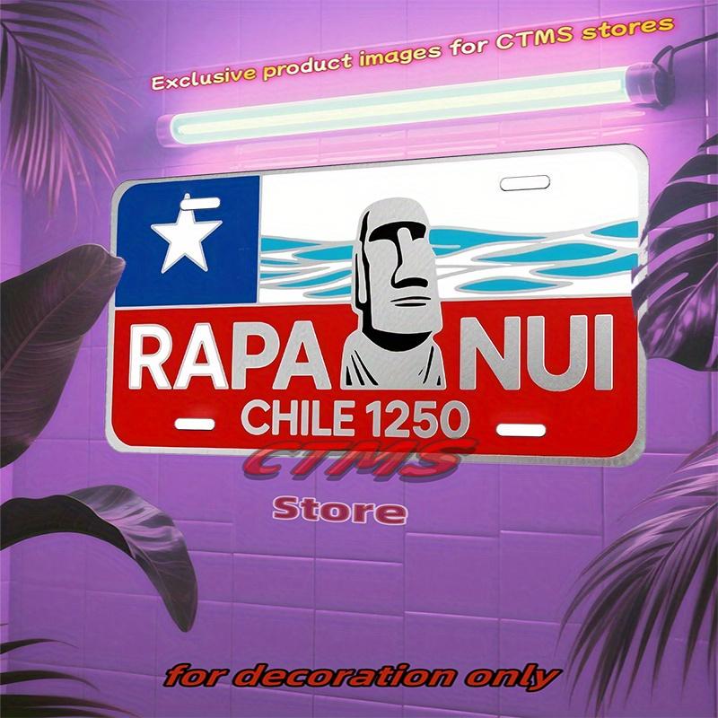 2D Плоский - 1 шт. RAPANUI CHILE 1250 Винтажная Алюминиевая Металлическая Табличка | Полированная Металлическая Табличка с Флагом Чили и Дизайном Моаи 15x30cm(5.9x7.8inch)