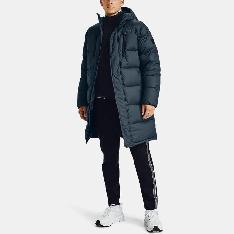 Under Armour Sportstyle Graphic Bench Length Hooded Down Jacket Men Jackets Navy-Blue 1355855-467
