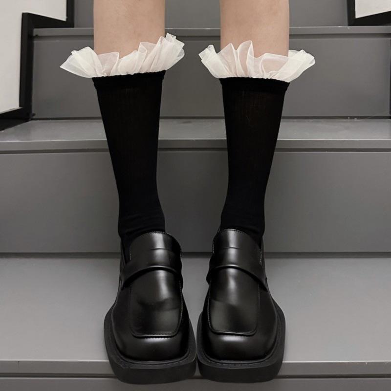 Designer Mesh Lace Ballet-Style Mid-Tube Socks for Girls - Trendy Japanese JK Internet Celebrity Style