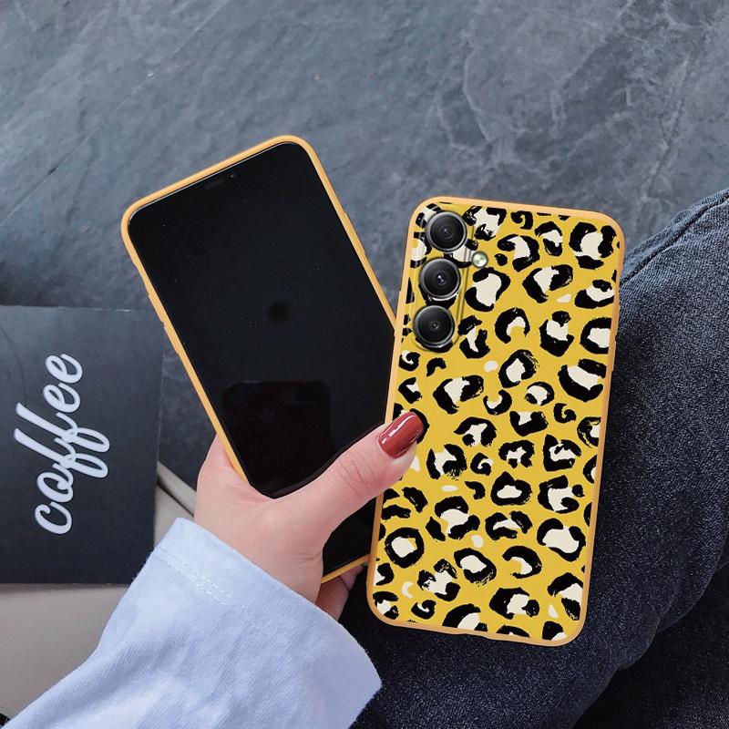 Leopard Yellow Soft Silicone Case For Xiaomi Redmi Note 13 Pro 13C Poco M6 Samsung A35 A55 A34 Huawei Honor Realme Camera Protective Shockproof Cover