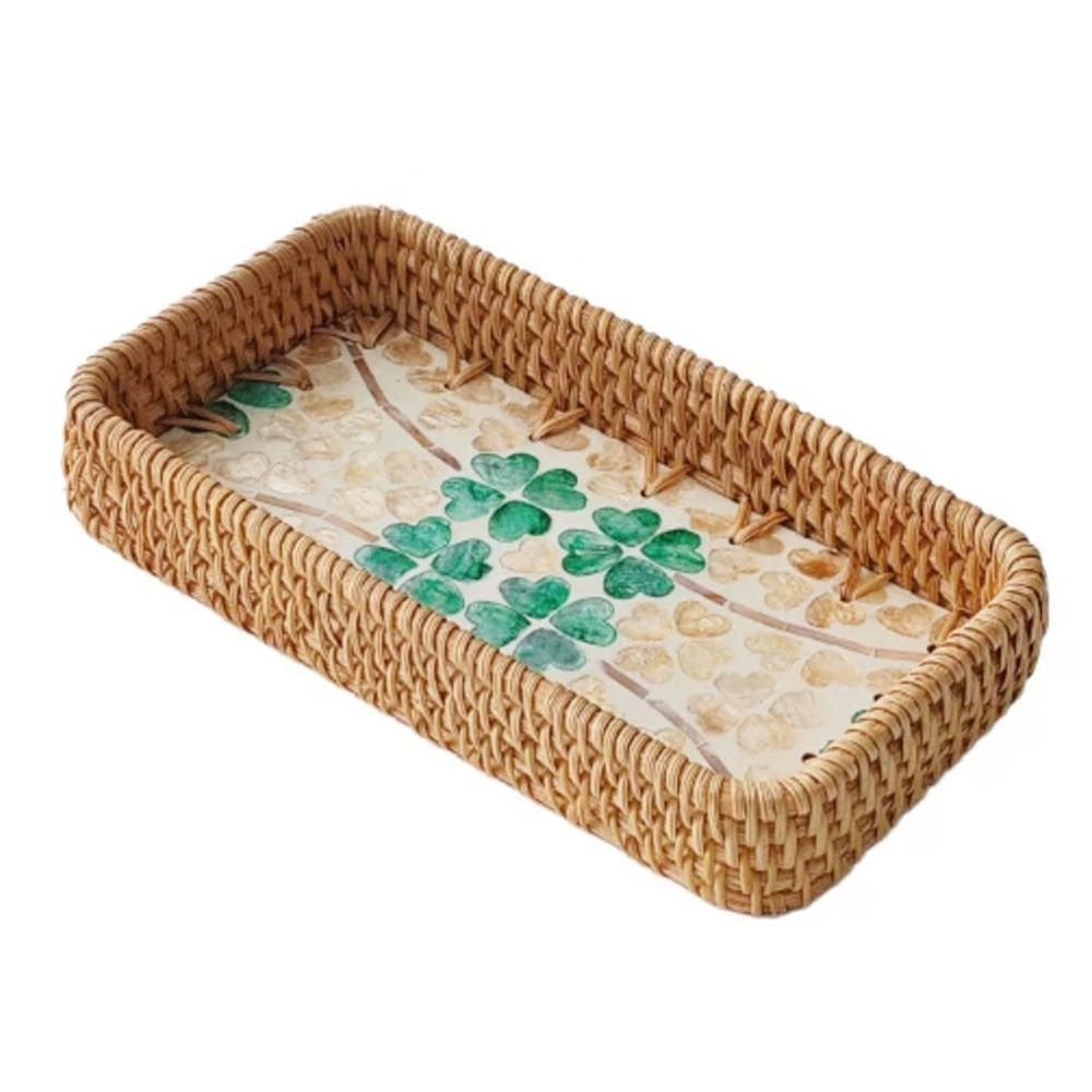 Hand Woven Rattan Shell Tray Colorful Bread Baskets Tray Splicing Shell Rattan Basket  Living Room