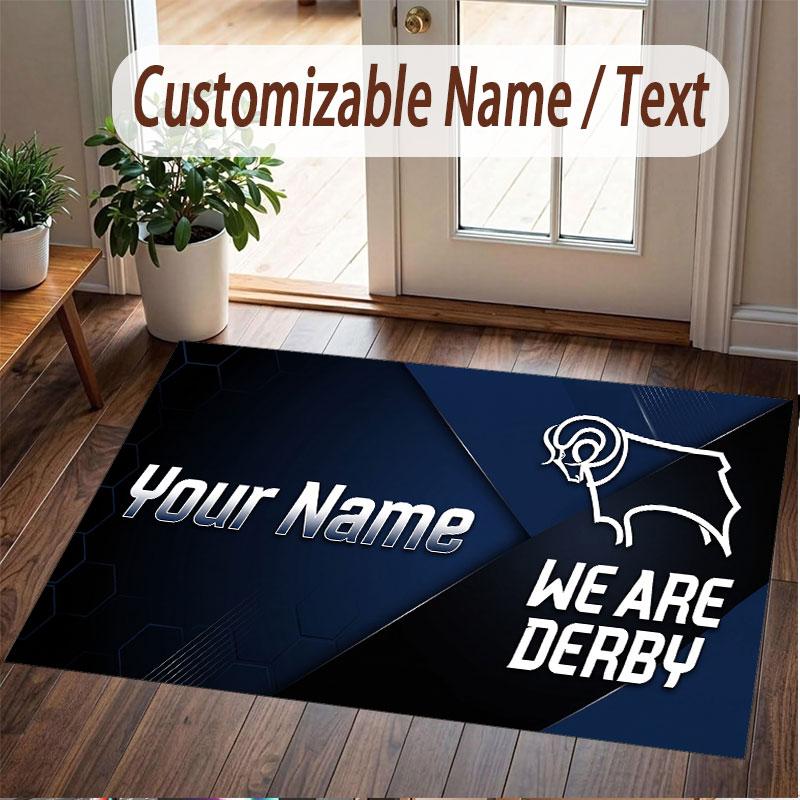 Custom Rug Derby County Pattern Print Name Text Soft Non‑Slip Floor Carpet for Home Indoor Decoration