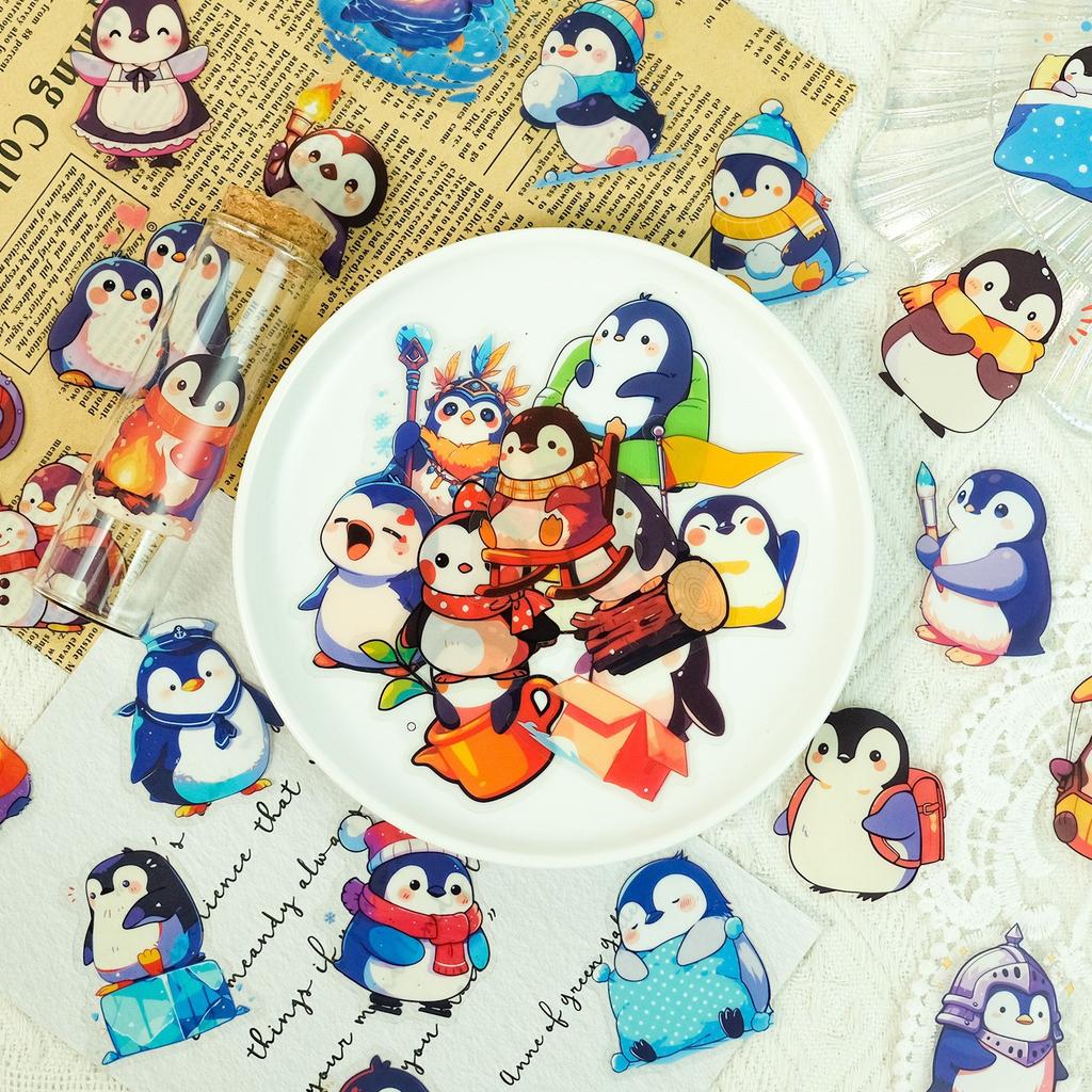50 Bilder ohne Wiederholung Niedlich Niedlich Pinguin PET Cartoon Wasserdichte Aufkleber Niedliches Haustier Dekorativer Koffer Stift