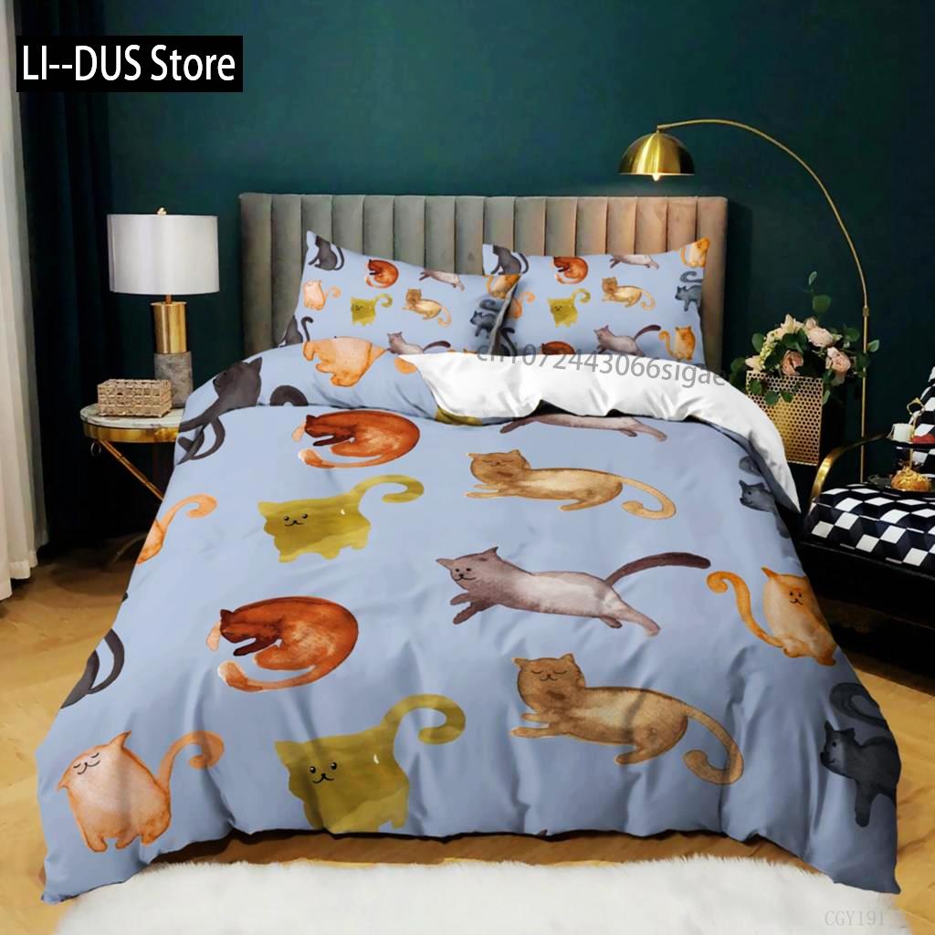

Comforter Cartoon Cat Queen Size Cute Kitten Soft Bedding Set For Boy Girl Microfiber Lovely Cat Pattern Comforter Comforter (quilt)-EU Single(135*200cm)3pcs