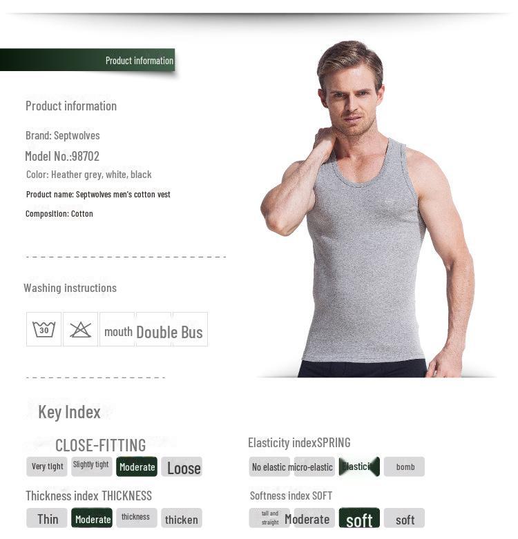 Septwolves Men's Pure Cotton Elastic Sports Vest - White