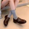 New round head thick sole leather loafers non-slip casual solid color foot cover low-top cowhide women's shoes four seasons single shoes women