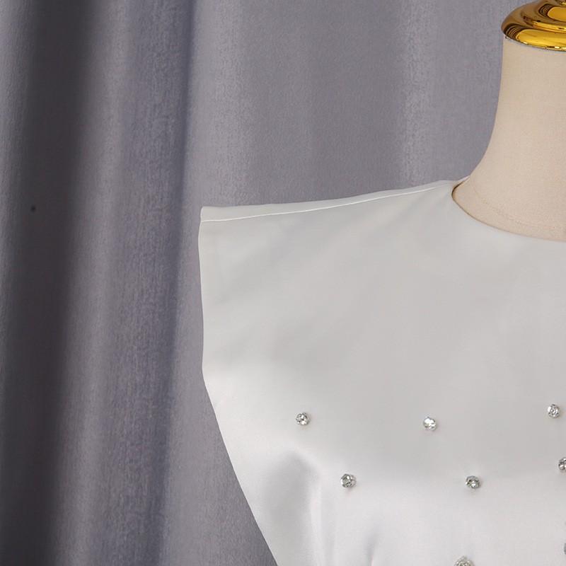 Pure White Light Luxury Diamond-encrusted Fishtail Dress Two-piece Women's Collar Sleeveless + Skirt