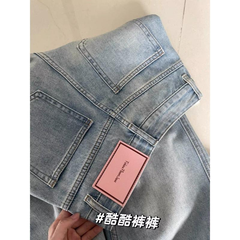 Light-colored Thin High-waisted Jeans Women's Pear-shaped New Small Vertical Straight Loose and Thin Wide-leg Pants