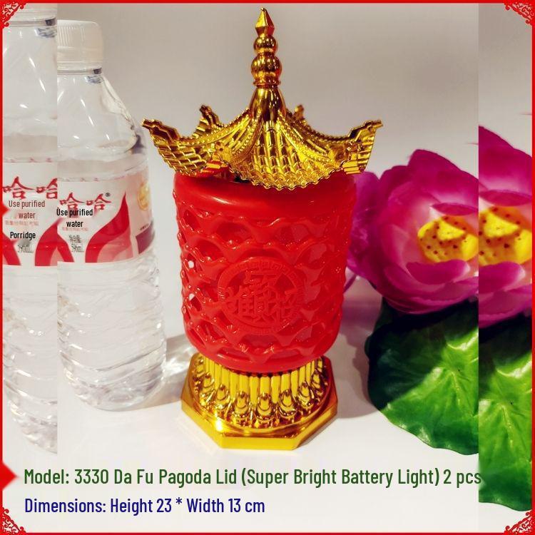 Red Lanterns for Lunar New Year and Qingming, Battery-Operated Everlasting Prayer Lamp