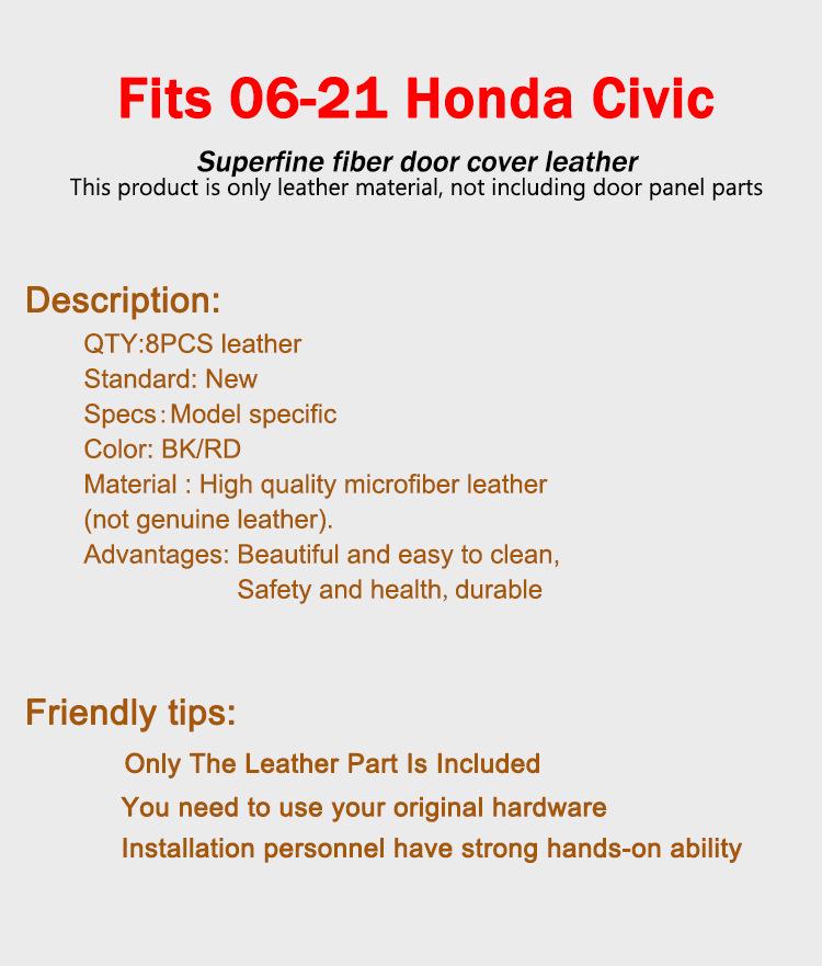 Pasuje na Honda Civic 2016-2021, Desátá generace Kožená loketní opěrka na dveřním panelu.