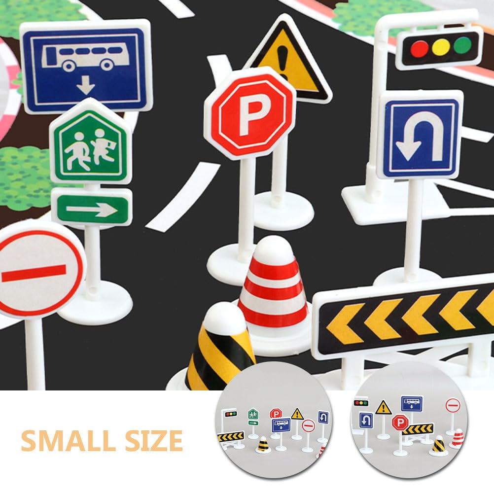 20pcs Road Sign Set Kids Toy Traffic Sign Playset with 2 Major Signs for Pretend Play