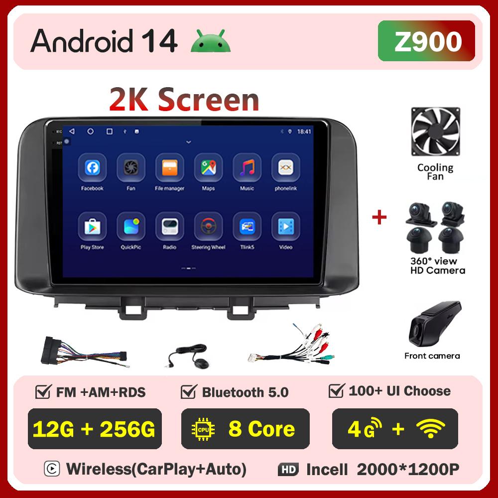 For Hyundai Encino Kona 2017 2018 2019 Android 14 Car Stereo GPS 8 Core Touch Screen CarPlay Android Auto No DVD Touch Screen