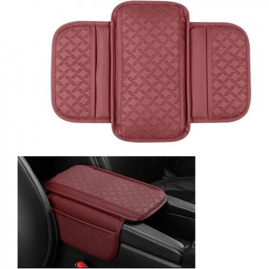Center Console Cover, Microfiber Leather Vehicle Armrest Protector Cushion Red