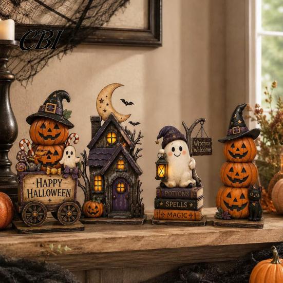 Vintage Haunted House Tiered Tray Decor Farmhouse Halloween Wooden Tabletop Decorations, Table Topper Signs, Spooky Decorative Storage Accessories