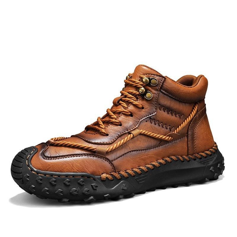 

Men s Waterproof Slip On Faux Leather Hiking Boots for Male Outdoor Ankle Dress Boots Non-Slip Walking Short Booties Comfortable Workout Combat Boots 38