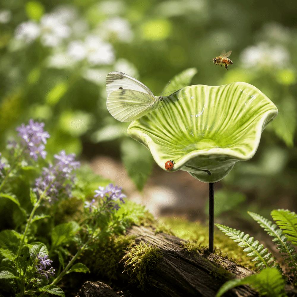 Flower Shaped Bee Butterfly Water Dispenser Creative Colorful Bee Watering Station Ceramic Garden Decoration Household