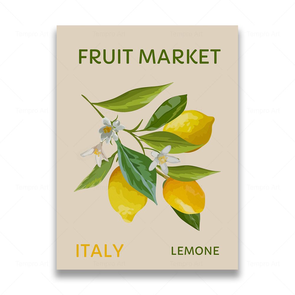 

Фруктовый рынок вишня лимон оранжевый винтажные постеры принты дорожная настенная живопись на холсте скандинавские настенные панно Декор для кухни и комнаты 21x30cm No Frame