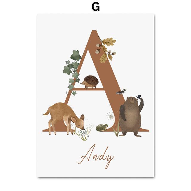 Animal Toddler Education Rainbow Deer Fox Bear Number ABC Poster Prints Canvas Art Wall Decoration Home Paintings Baby Kids Room