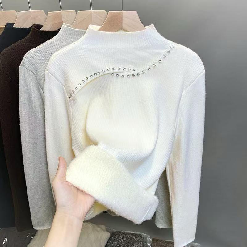 Autumn and winter black semi-turtleneck bottoming shirt women's new slim-fitting versatile long-sleeved knitted sweater top trendy
