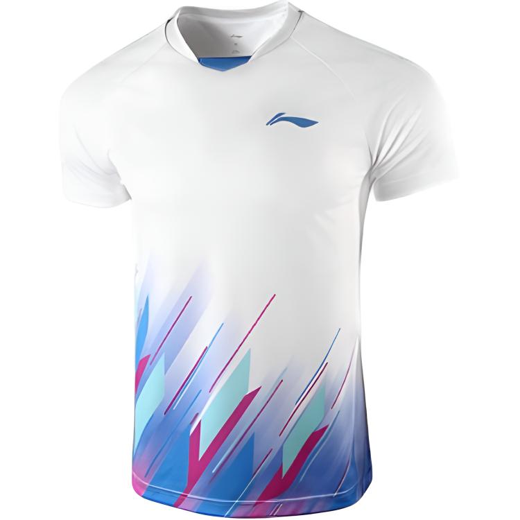 Li Ning Sports Comfortable Training Fitness Logo Short Sleeve Badminton Shirt Men Tops Deep-Navy-Blue AAYT537-1