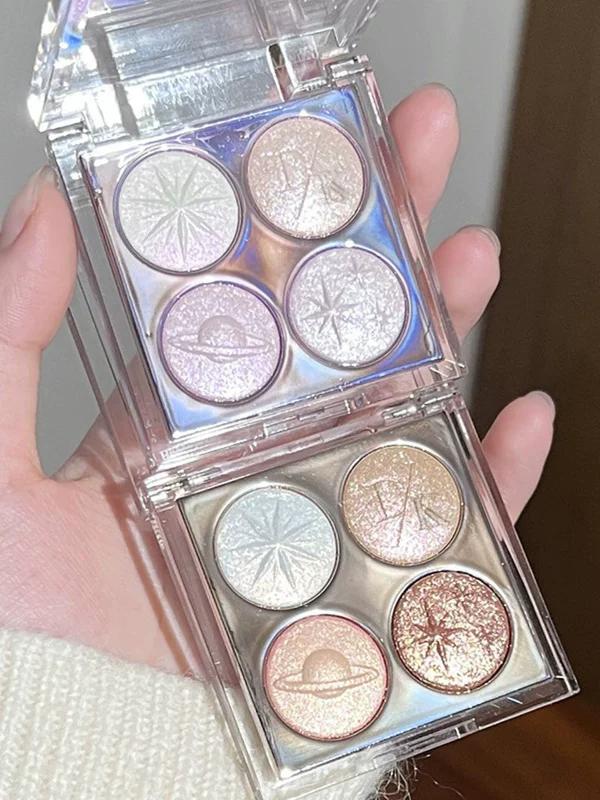 Pearl Flash Four Color Eyeshadow Palette 2025 New Arrival Shiny Crystal Thin and Glittering Earth Color Purple Highlight Brightening Eye Makeup