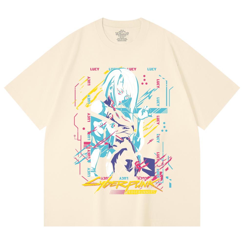 230 Gsm 100% Cotton Cyberpunk Edgerunners V1 Lucy Print Unisex Heavy Cotton T Shirt XS абрикосовый