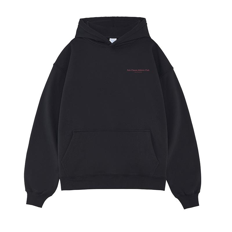 Letter Slogan Plus Velvet Hooded Sweatshirt National Trend Autumn Heavy Retro Loose Pullover Hoodie