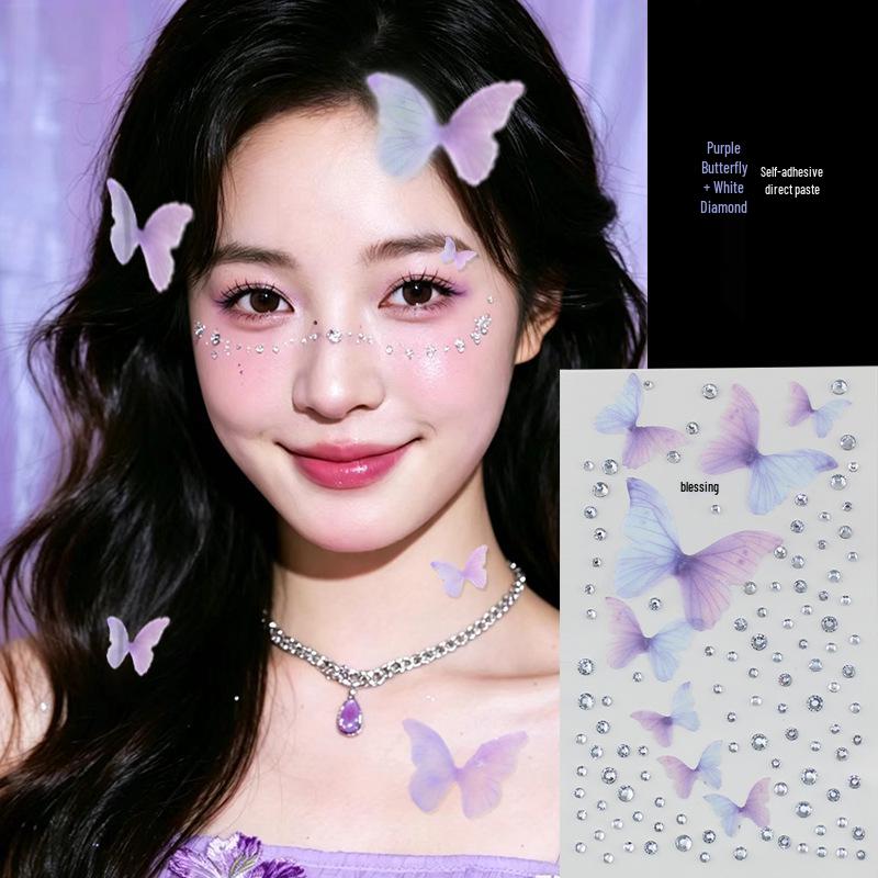 Blue Star Diamond Face Stickers: Adhesive Rhinestone Designs for Tear Eye Makeup, Perfect for Music Festivals.