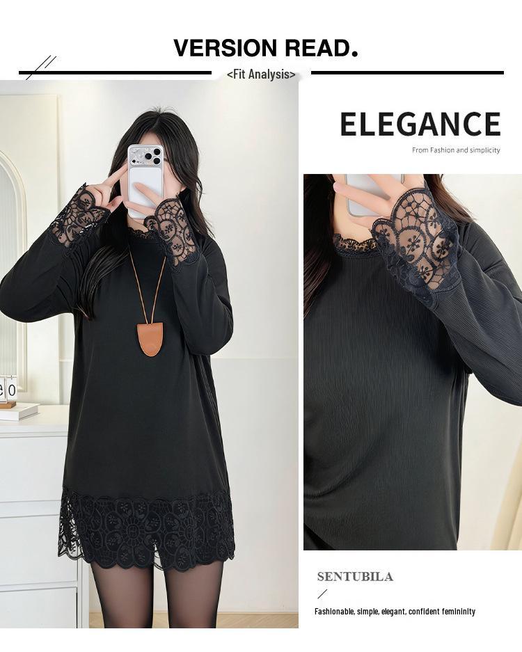 Plus Size Lace Base Layer Mid-Length Shirt for Women - Slimming & Loose Fit
