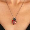 Gothic Dark Style Black Rose Wrapped Red Stone Peach Heart Pendant Necklace