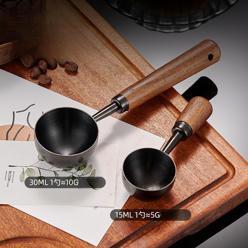 304 walnut handle coffee spoon long handle coffee powder measuring spoon baking short handle stainless steel coffee bean spoon